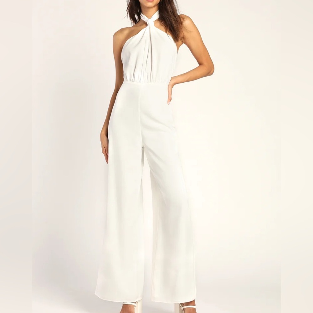 White halter jumpsuit